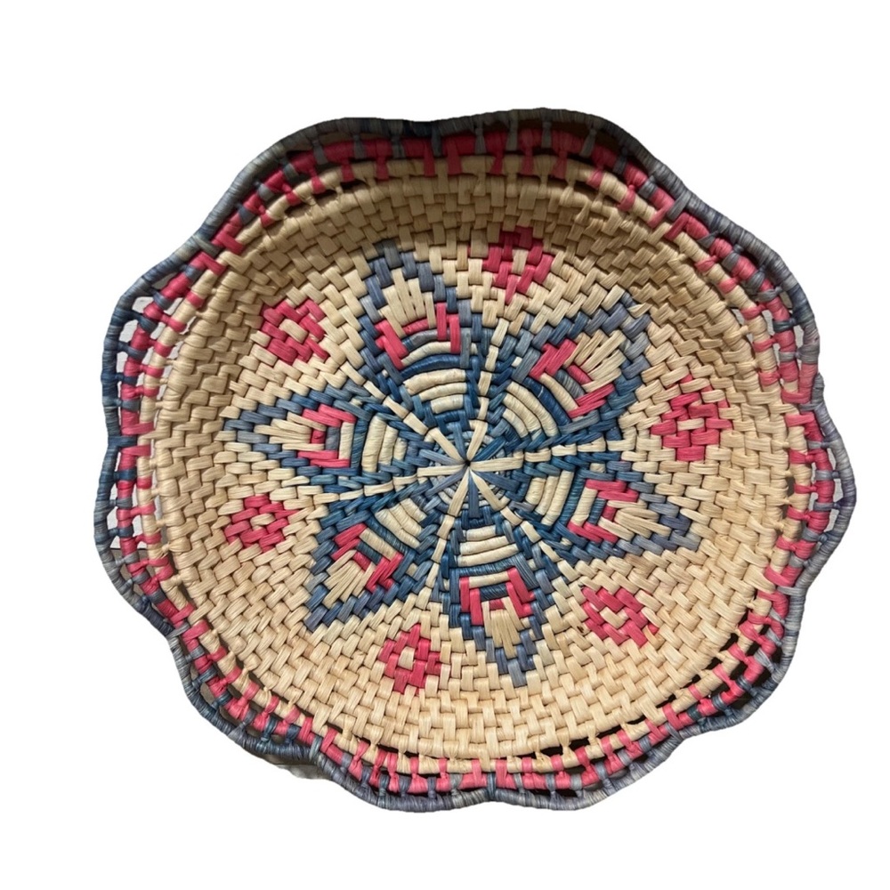 Boho Woven Rattan Basket Wall Decor 14”